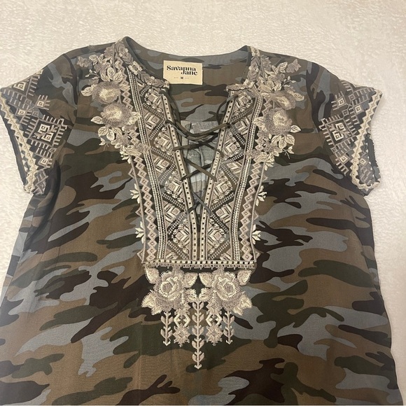 Savanna Jane Camo Print Embroidered T-Shirt Mini Dress Women's Medium - Picture 4 of 8